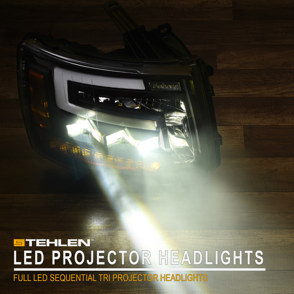 2007-2014 Chevrolet Silverado Full LED Projector Headlights w/Amber - Black
