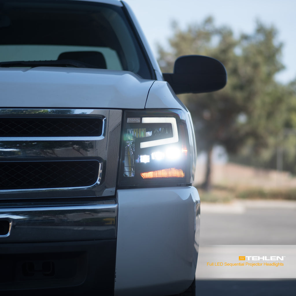 2007-2014 Chevrolet Silverado Full LED Projector Headlights w/Amber - Black