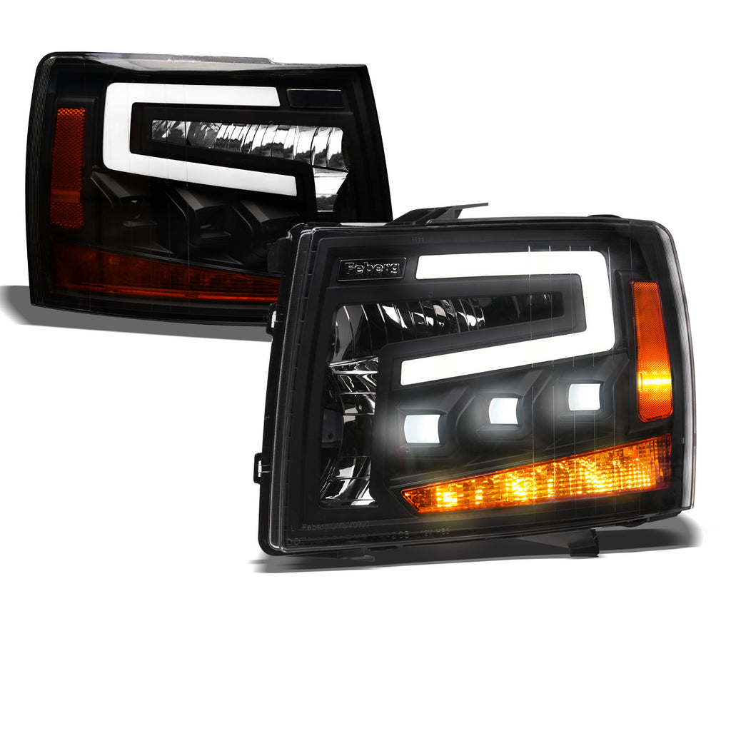 2007-2014 Chevrolet Silverado Full LED Projector Headlights w/Amber - Black