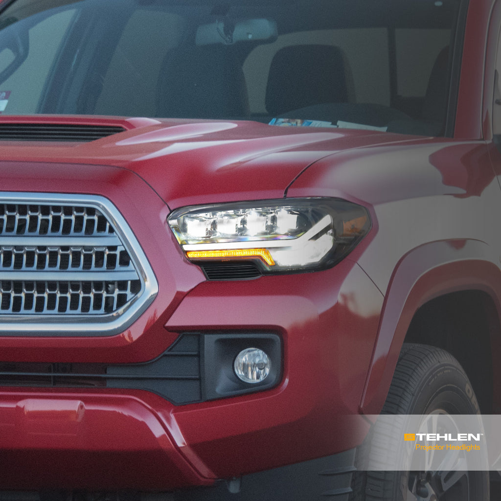 2016-2023 Toyota Tacoma Full LED Projector Headlights Amber - Black