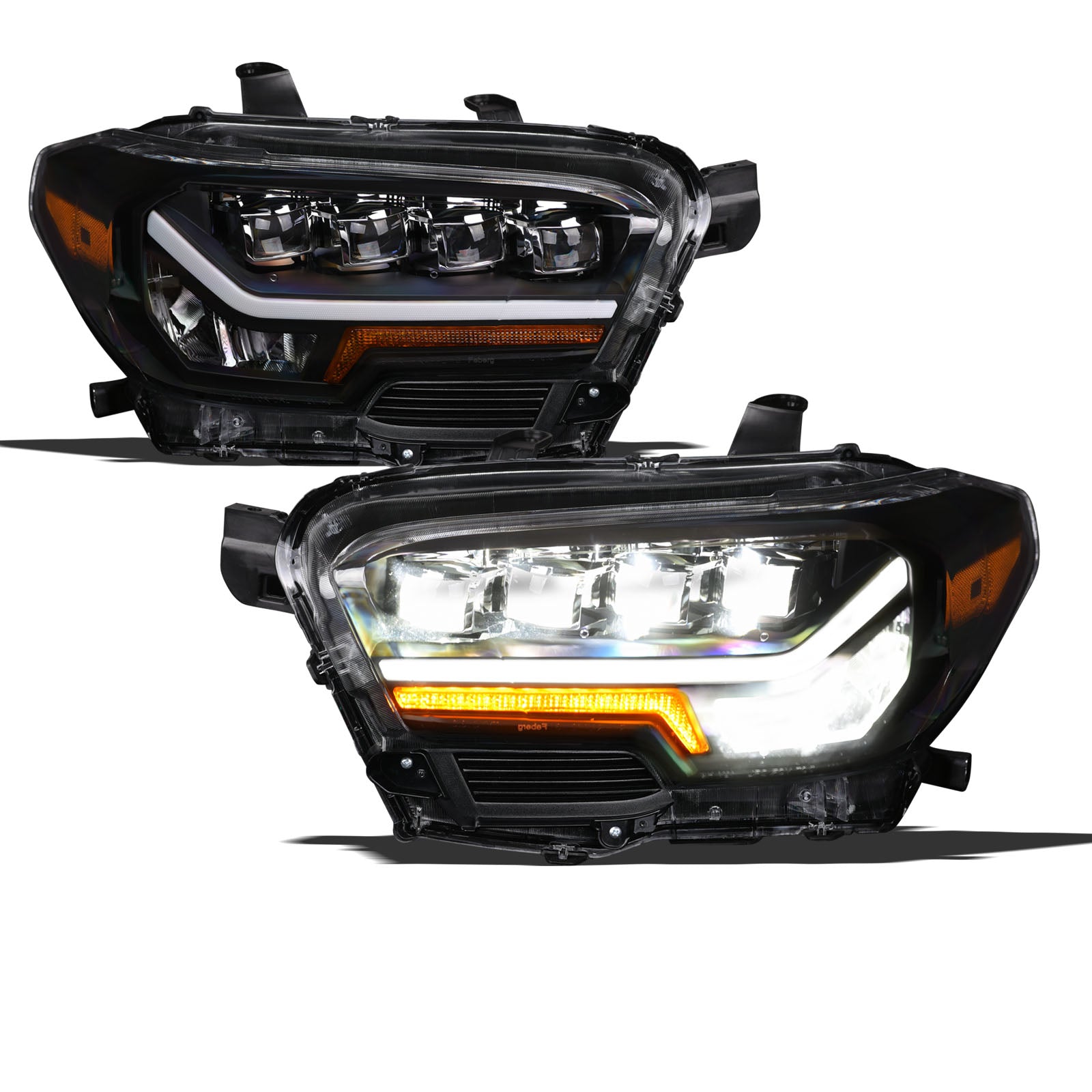 2016-2023 Toyota Tacoma Full LED Projector Headlights Amber - Black