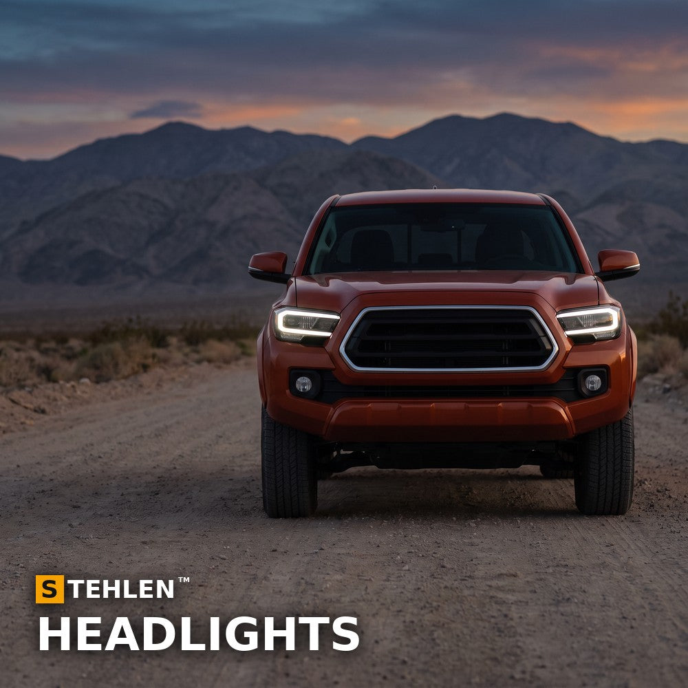 2016-2023 Toyota Tacoma Full LED Projector Headlights (Factory LED DRL Models) — Black w/ Amber — installed