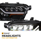 2016-2023 Toyota Tacoma Full LED Projector Headlights (Factory LED DRL Models) — Black w/ Amber
