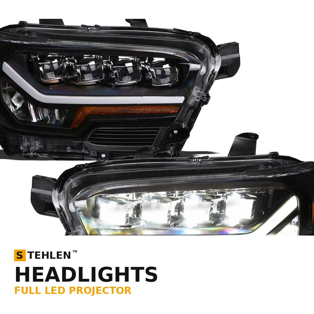2016-2023 Toyota Tacoma Full LED Projector Headlights (Factory LED DRL Models) — Black w/ Amber