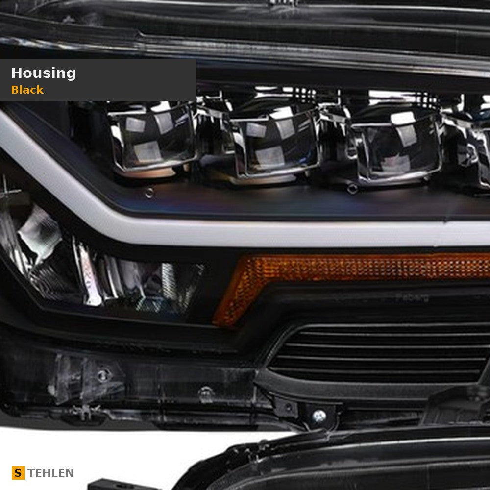 2016-2023 Toyota Tacoma Full LED Projector Headlights (Factory LED DRL Models) — Black w/ Amber — detail