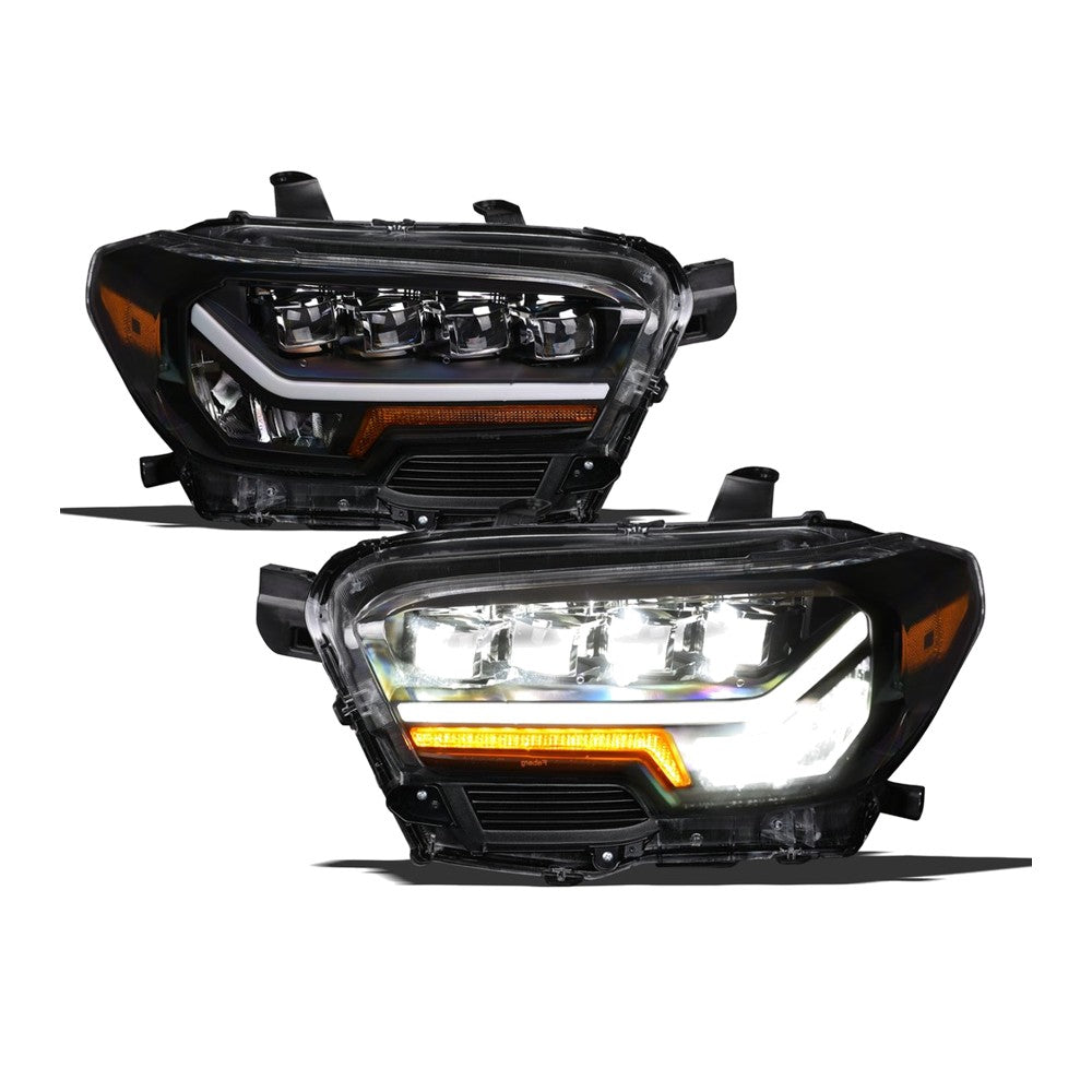 2016-2023 Toyota Tacoma Full LED Projector Headlights (Factory LED DRL Models) — Black w/ Amber — product view