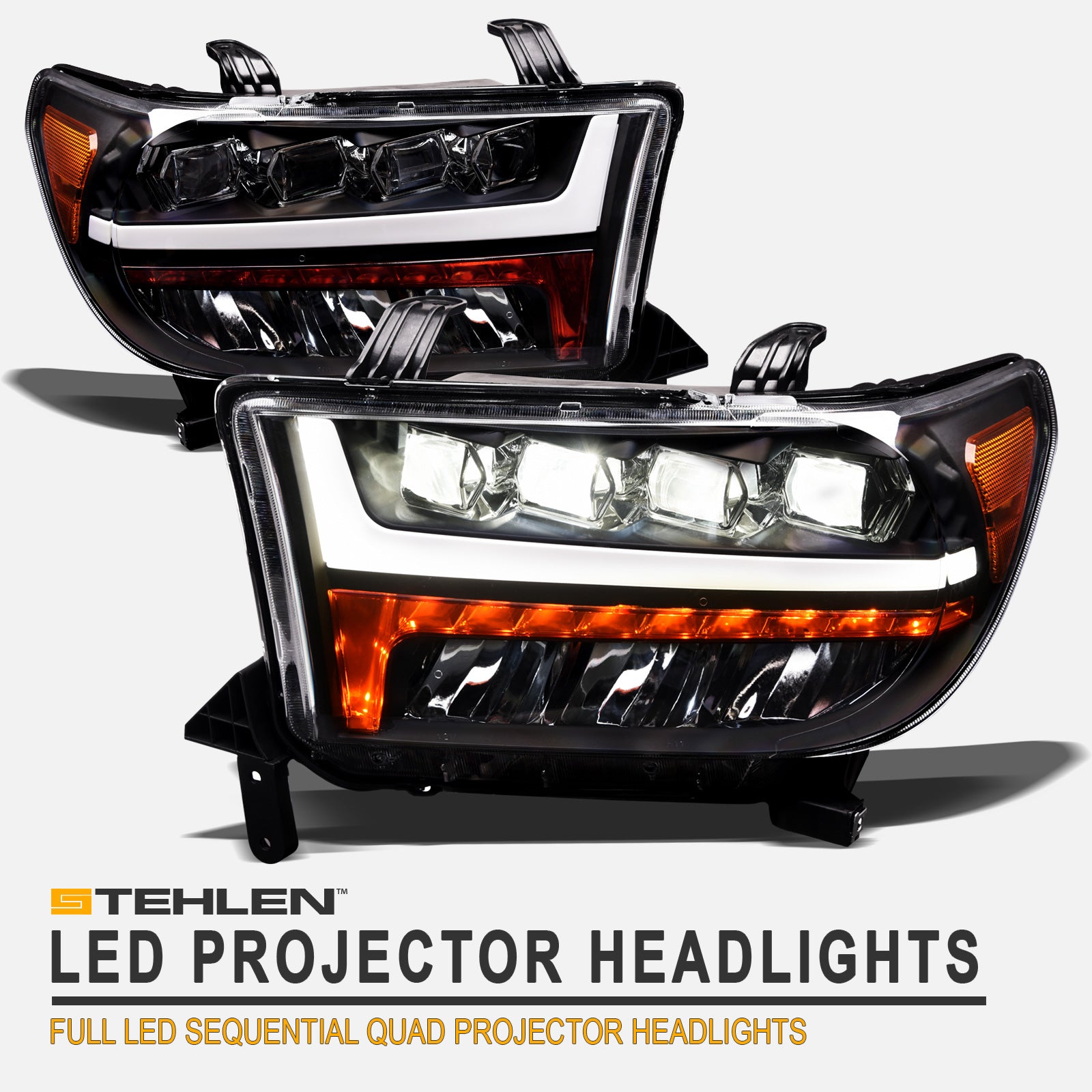 07-13 Toyota Tundra 08-17 Sequoia Full LED Projector Headlights Black