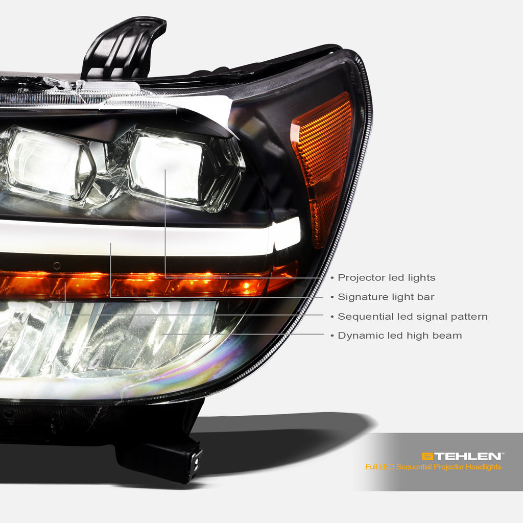 07-13 Toyota Tundra 08-17 Sequoia Full LED Projector Headlights Black