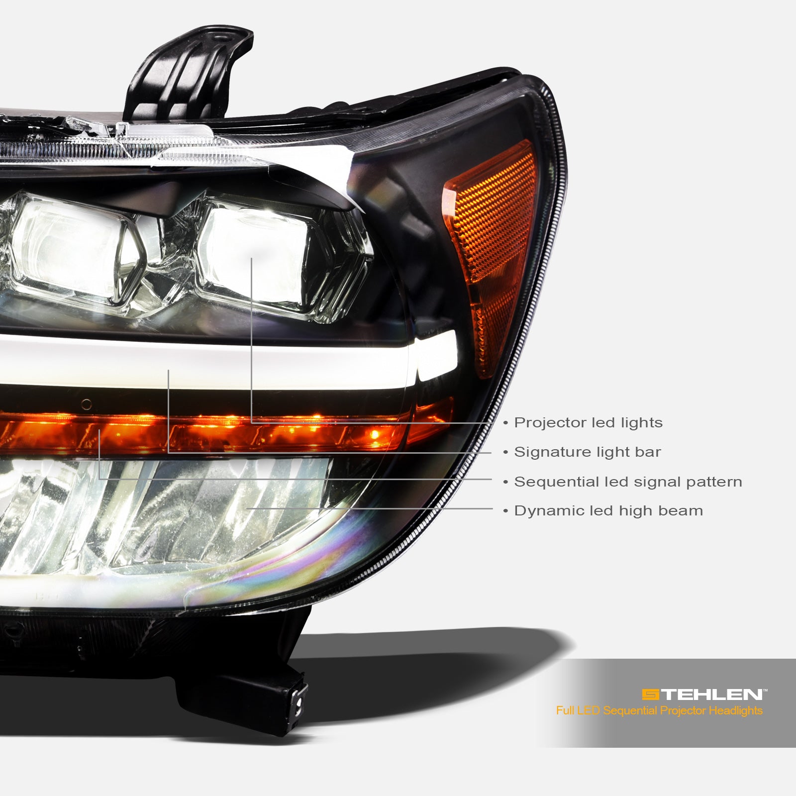 07-13 Toyota Tundra 08-17 Sequoia Full LED Projector Headlights Black