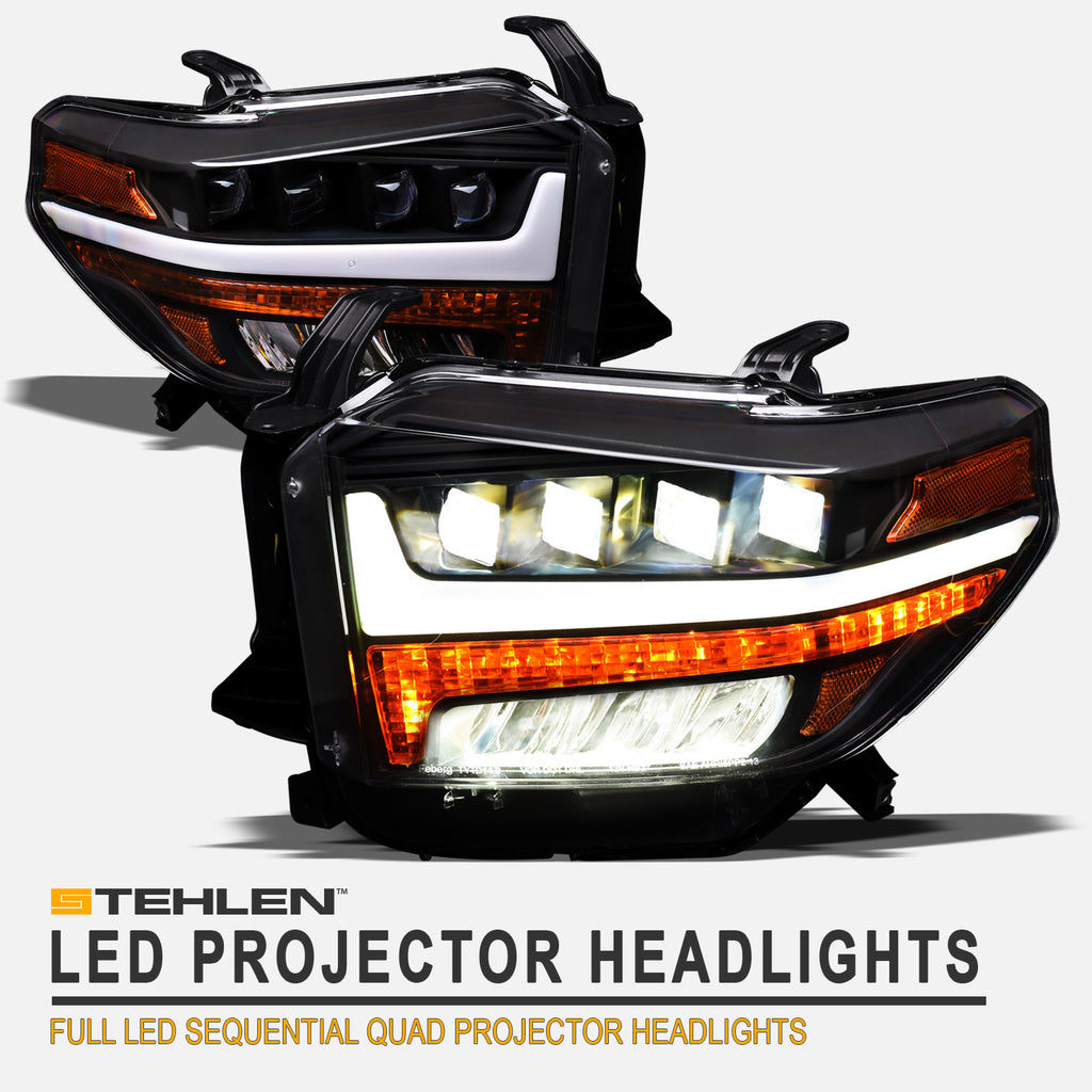 2014-2021 Toyota Tundra Full LED Projector Headlights Black Amber