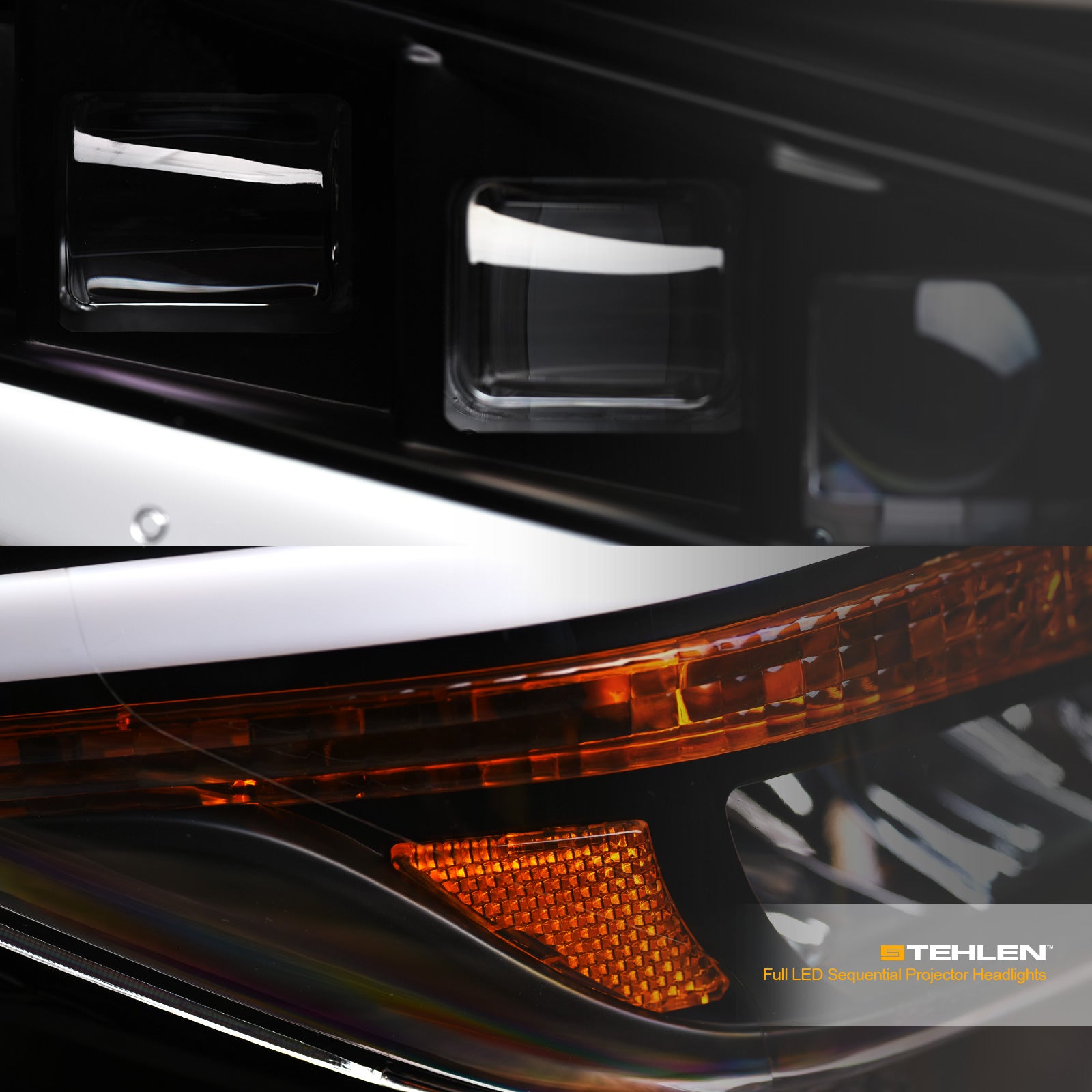 2014-2021 Toyota Tundra Full LED Projector Headlights Black Amber