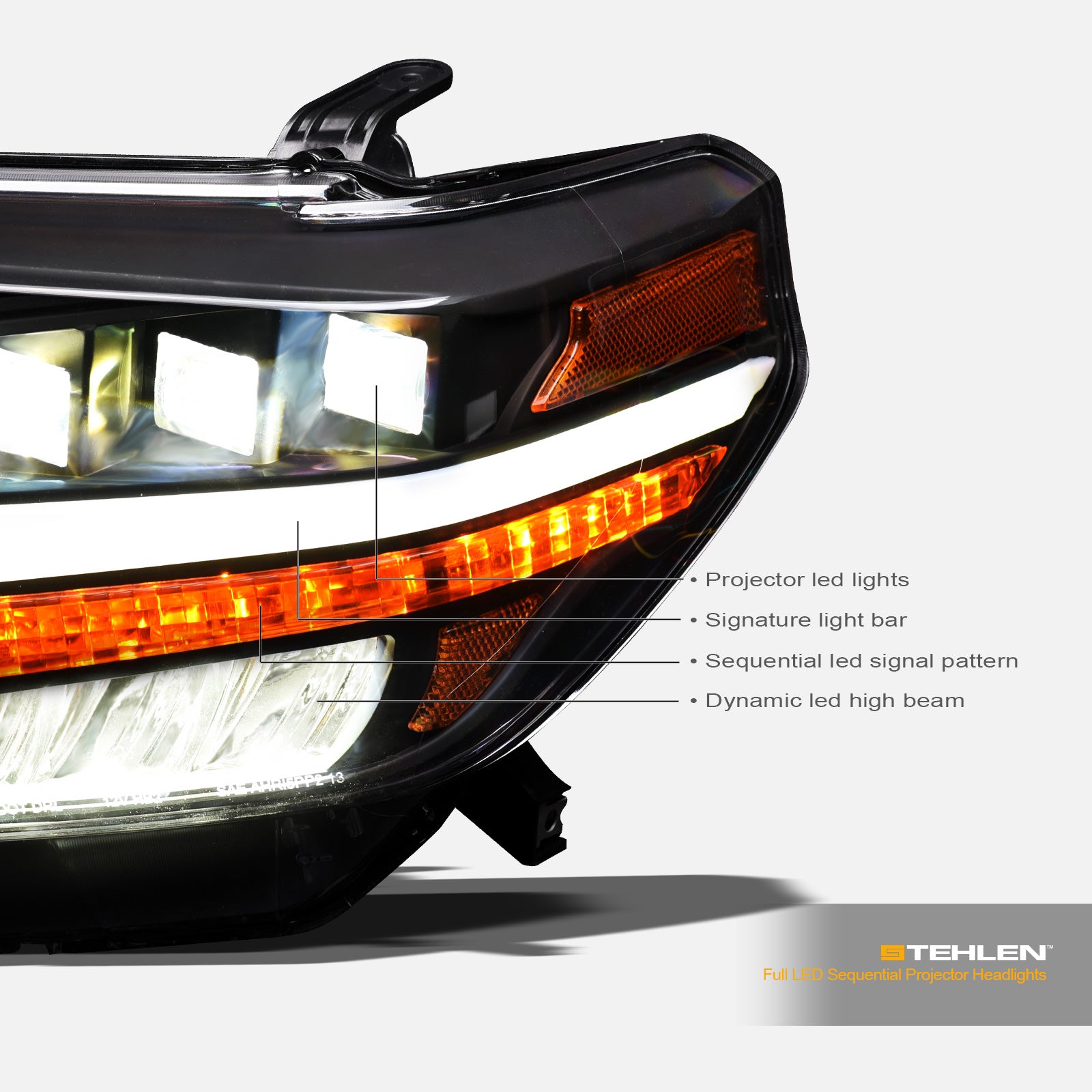 2014-2021 Toyota Tundra Full LED Projector Headlights Black Amber