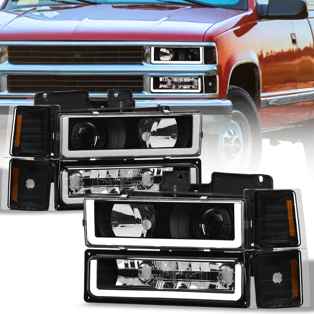 1994-2000 Chevrolet C/K Series Projector Headlights 8PC Set - Black