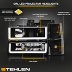 1994-2000 Chevrolet C/K Series Projector Headlights 8PC Set - Black