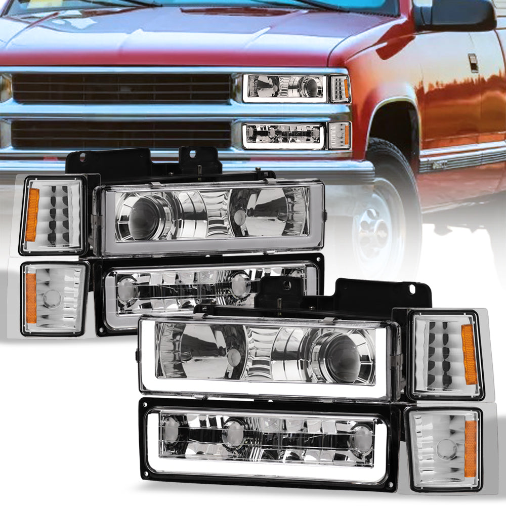 1994-2000 Chevrolet C/K Series Projector Headlights 8PC Set - Chrome