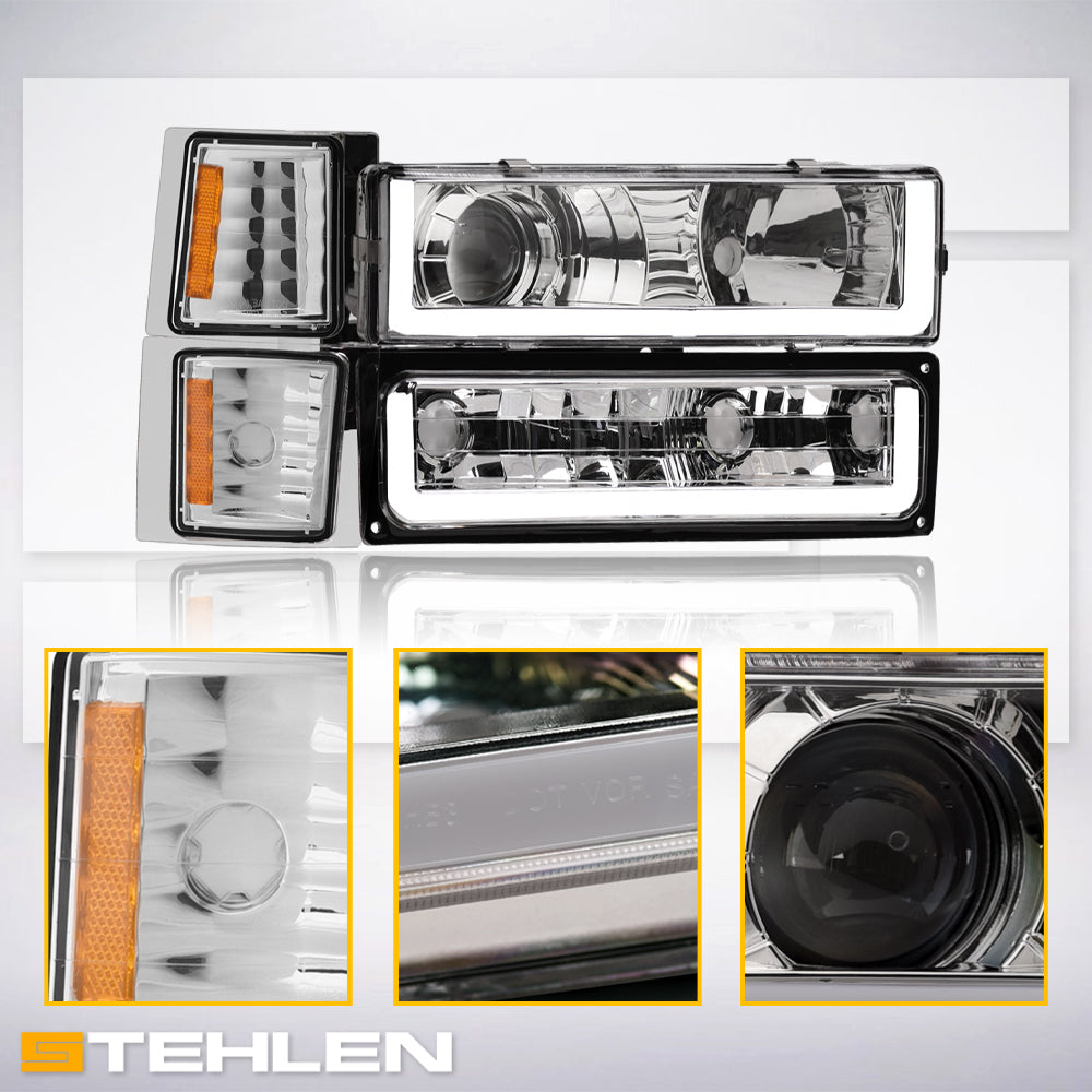 1994-2000 Chevrolet C/K Series Projector Headlights 8PC Set - Chrome