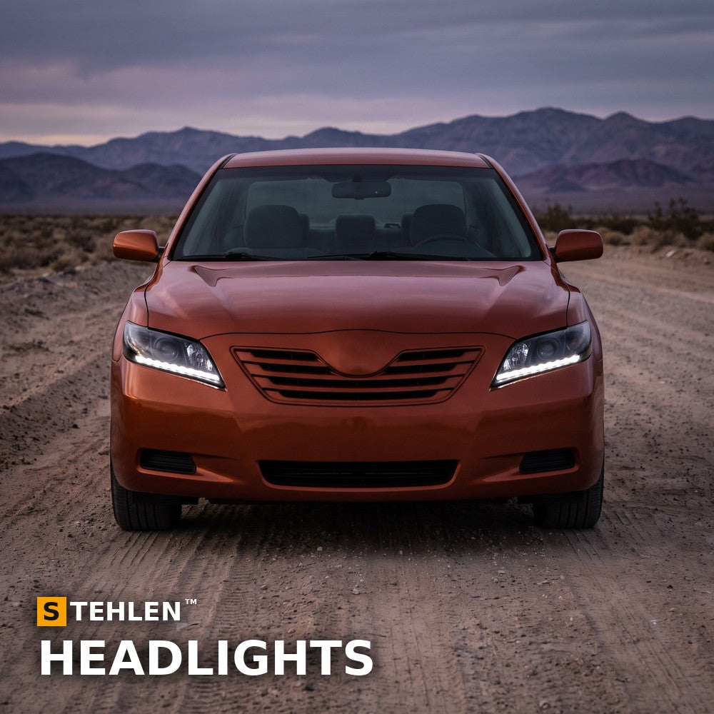2007-2009 Toyota Camry Projector Headlights w/ Sequential LED Bar — Black — installed