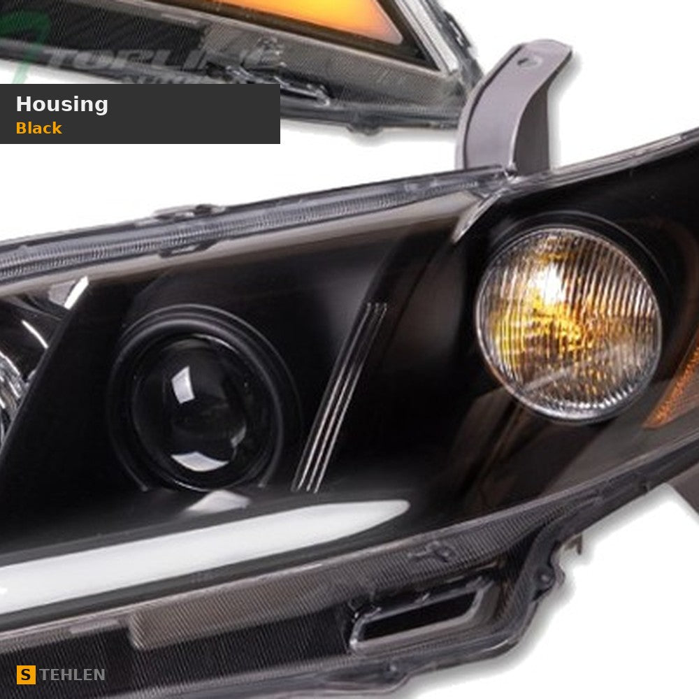 2007-2009 Toyota Camry Projector Headlights w/ Sequential LED Bar — Black — detail