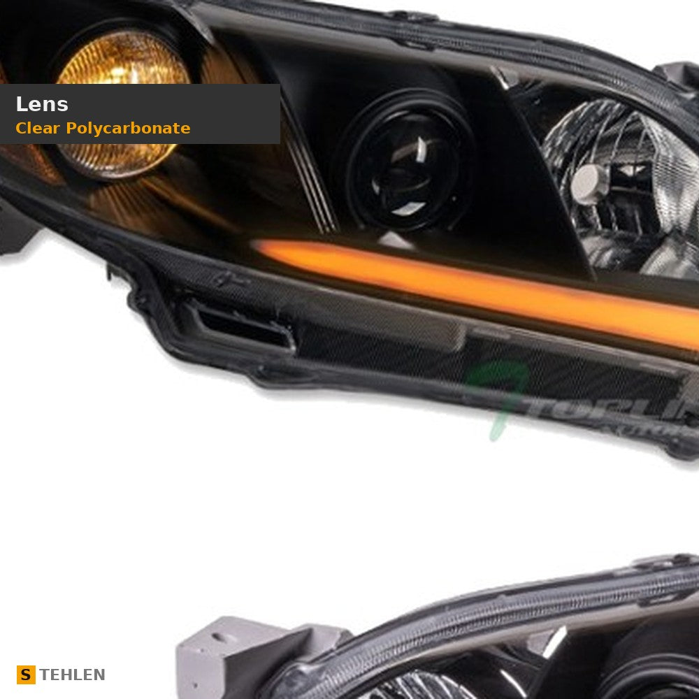 2007-2009 Toyota Camry Projector Headlights w/ Sequential LED Bar — Black — detail