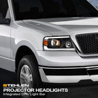 04-08 Ford F-150 LED Projector Headlights Black w/ Amber Light Bar