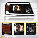 04-08 Ford F-150 LED Projector Headlights Black w/ Amber Light Bar