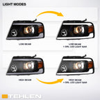 04-08 Ford F-150 LED Projector Headlights Black w/ Amber Light Bar