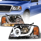 04-08 Ford F-150 LED Halo Projector Headlights Chrome - FDPU04B1