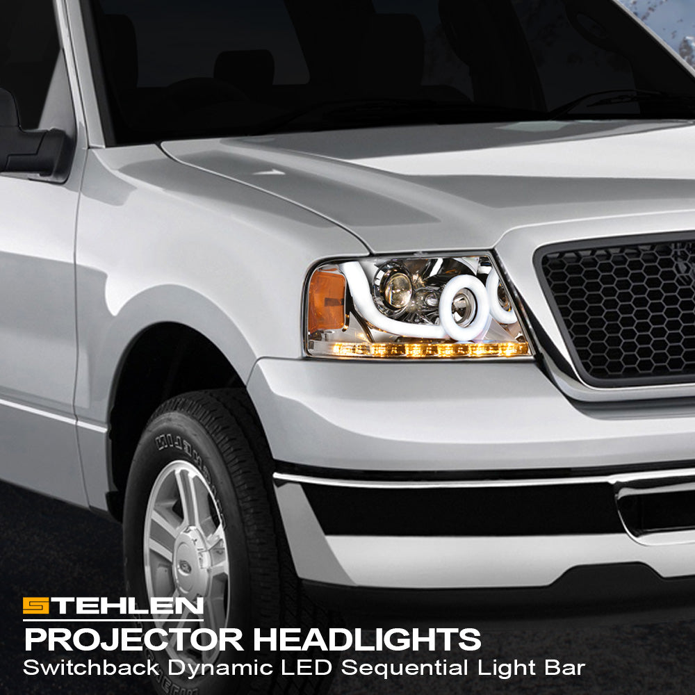 04-08 Ford F-150 LED Halo Projector Headlights Chrome - FDPU04B1