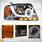 04-08 Ford F-150 LED Halo Projector Headlights Chrome - FDPU04B1