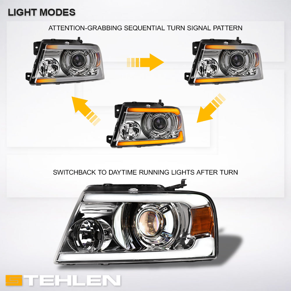 04-08 Ford F-150 Projector Headlights Sequential LED Chrome