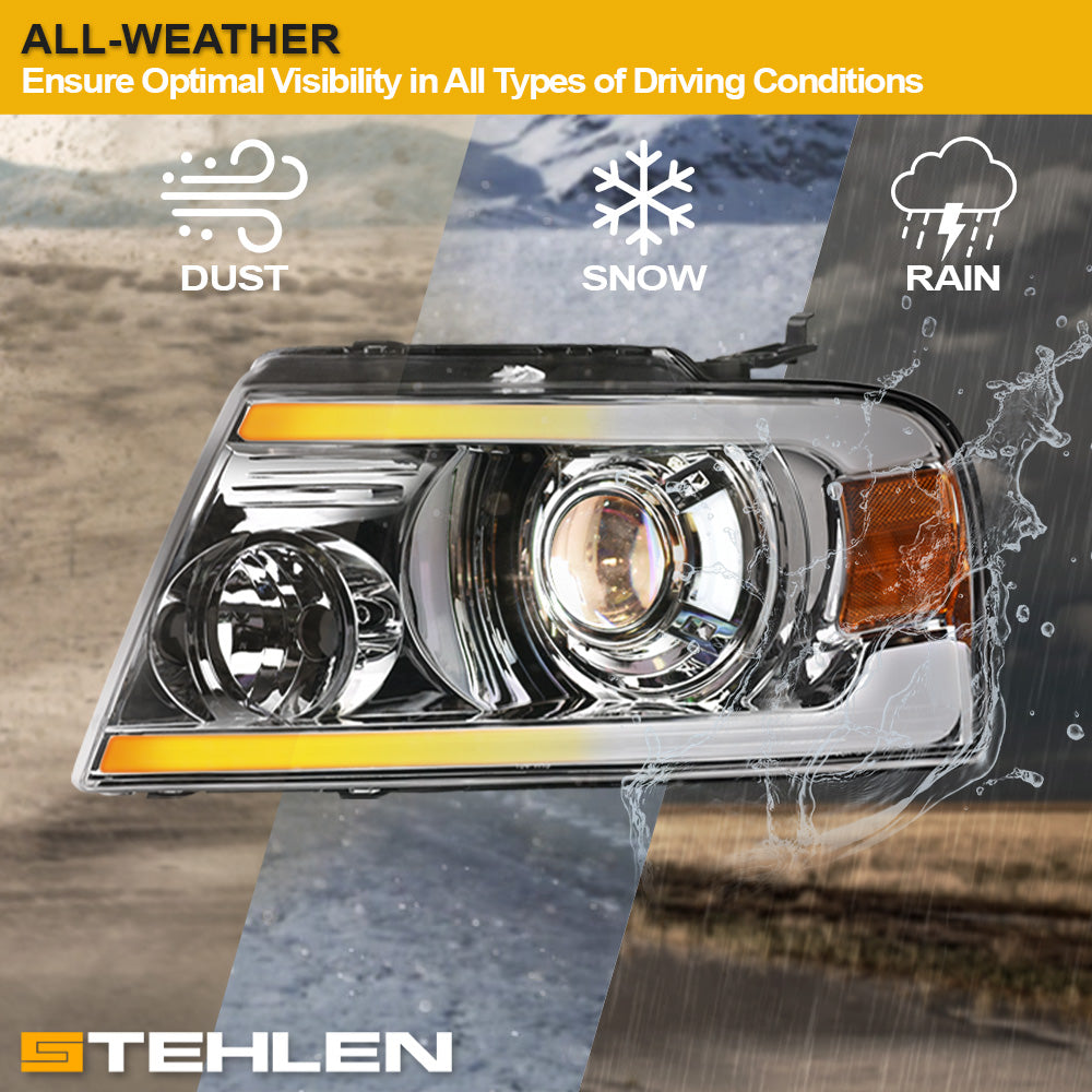 04-08 Ford F-150 Projector Headlights Sequential LED Chrome