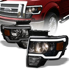 09-14 Ford F-150 LED Projector Headlights Black w/ Amber Light Bar