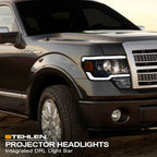 09-14 Ford F-150 LED Projector Headlights Black w/ Amber Light Bar