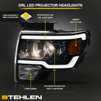09-14 Ford F-150 LED Projector Headlights Black w/ Amber Light Bar