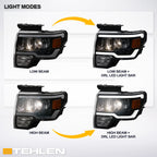 09-14 Ford F-150 LED Projector Headlights Black w/ Amber Light Bar