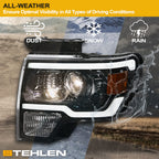 09-14 Ford F-150 LED Projector Headlights Black w/ Amber Light Bar