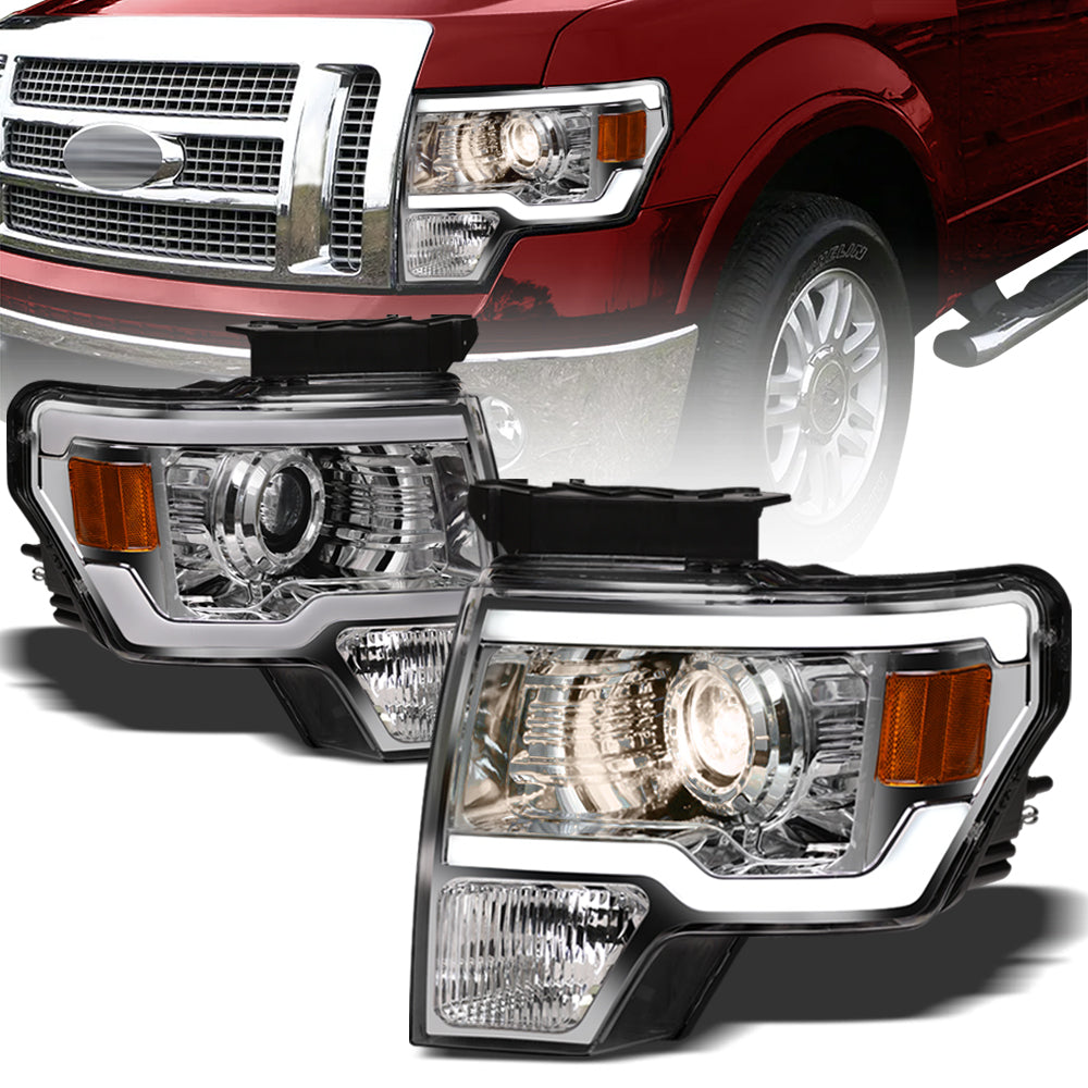09-14 Ford F-150 Chrome LED Projector Headlights w/ Amber Light Bar