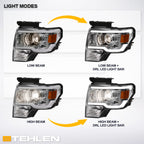 09-14 Ford F-150 Chrome LED Projector Headlights w/ Amber Light Bar