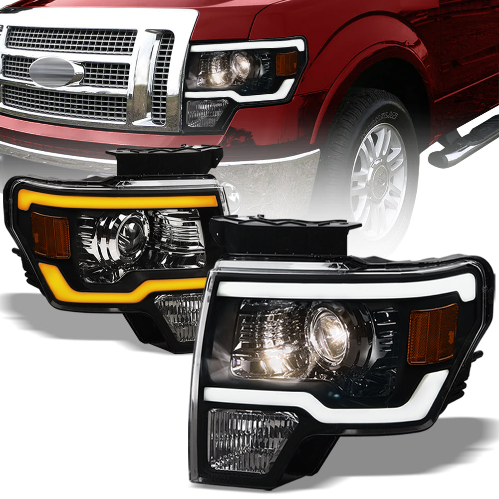 09-14 Ford F-150 Black Projector Headlights Sequential LED - FDPU09DS.06