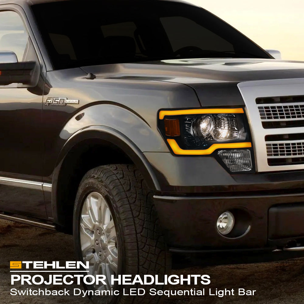 09-14 Ford F-150 Black Projector Headlights Sequential LED - FDPU09DS.06