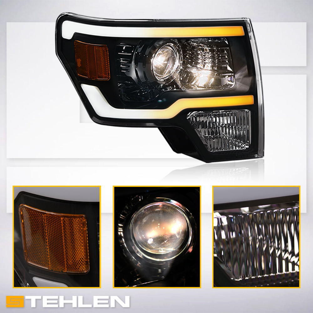 09-14 Ford F-150 Black Projector Headlights Sequential LED - FDPU09DS.06