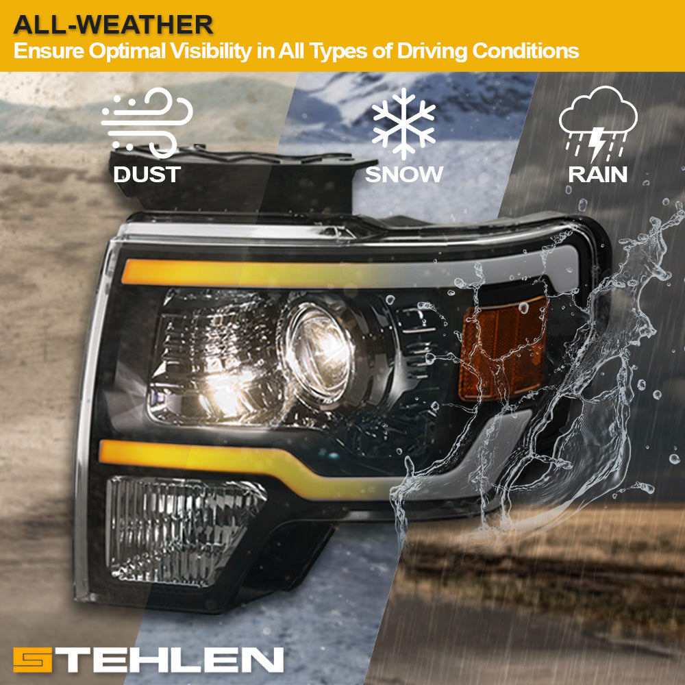 09-14 Ford F-150 Black Projector Headlights Sequential LED - FDPU09DS.06