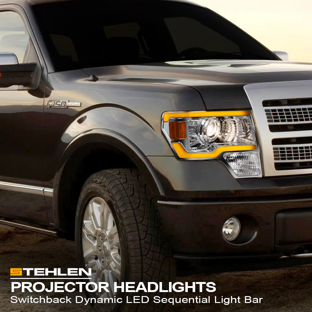 09-14 Ford F-150 Chrome Projector Headlights Sequential LED Signal