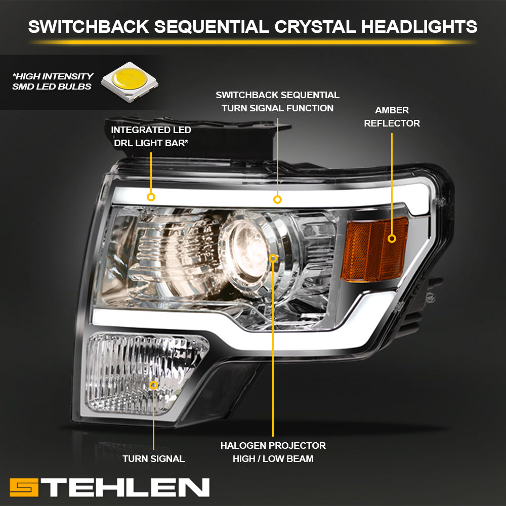 09-14 Ford F-150 Chrome Projector Headlights Sequential LED Signal