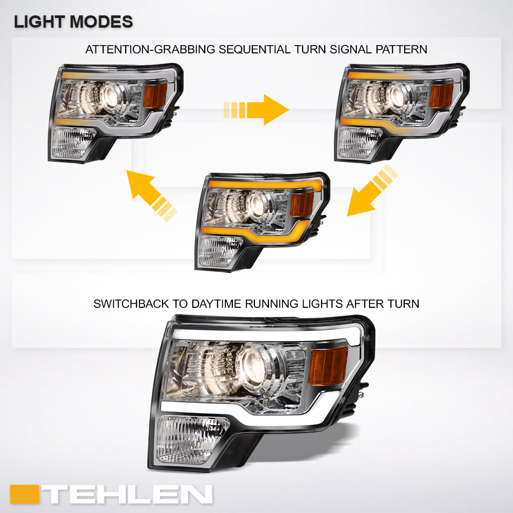 09-14 Ford F-150 Chrome Projector Headlights Sequential LED Signal