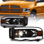 02-05 Dodge Ram Projector Headlights w/ LED Light Bar - Black
