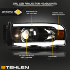 02-05 Dodge Ram Projector Headlights w/ LED Light Bar - Black
