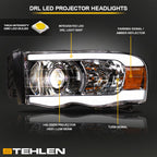 02-05 Dodge Ram Chrome Projector Headlights w/ LED Light Bar