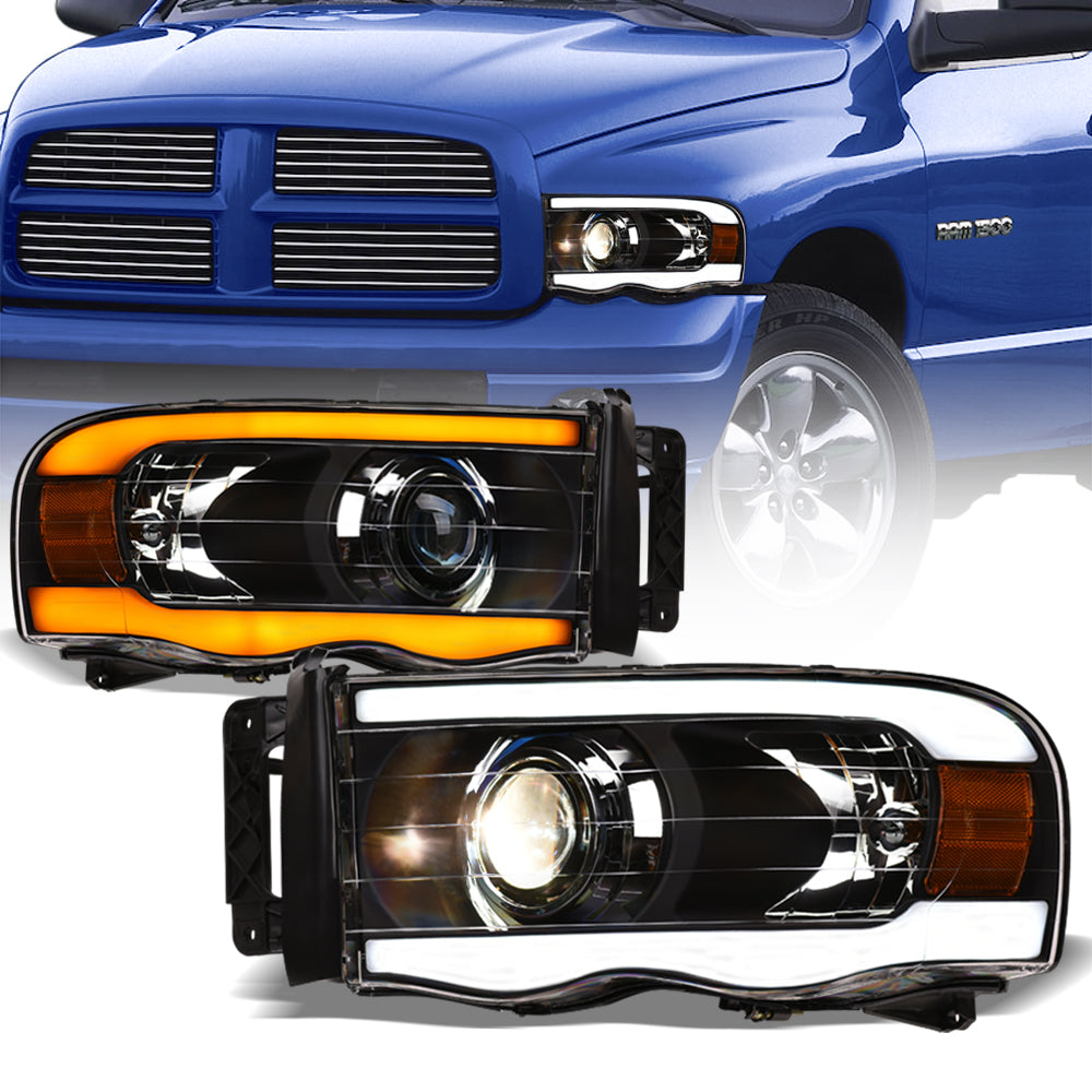 02-05 Dodge Ram Projector Headlights Sequential LED Turn Signal - Black