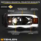 02-05 Dodge Ram Projector Headlights Sequential LED Turn Signal - Black